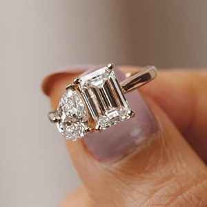 14k Yellow Gold Pear Emerald Diamond <b>Ring</b> 2.60CT Toi Et Moi Lab Grown <b>Two</b> <b>Stone</b> Solitaire Engagement <b>Ring</b> Classic Style - Product Image 5