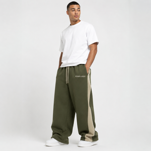 <b>Men's</b> Loose Fit Wide Leg <b>Lounge</b> <b>Pants</b> Breathable High-Waisted Cotton Fleece Drawstring Waist Custom Embroidery Winter Factory - Product Image 1