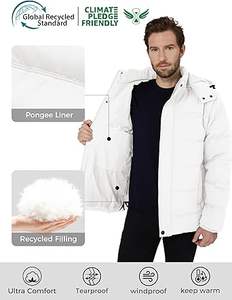 Veste d'hiver à capuche pour homme Wantdo, veste matelassée chaude, veste en coton épaisse avec capuche amovible - Product Image 5