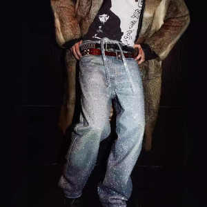 กางเกงยีนส์ผู้ชายทรงปกติ ผ้าหนา คุณภาพสูง สไตล์ลำลอง ดีไซน์ระบายอากาศ สีน้ำเงินขาว แต่งรอยขาด - Product Image 2