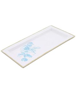 Oval Metal <b>Serving</b> Plate With Floral Pattern Color Enamel Bohemian Design <b>Gold</b> Trim - Product Image 3