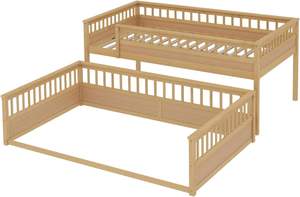 Lit superposé de taille XL en bois massif, style naturel, design traditionnel, avec échelle et garde-corps - Product Image 5