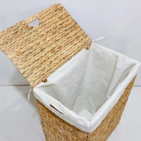 Panier à linge rectangulaire rustique en jacinthe d'eau, best-seller, pour rangement de salle de bain avec couvercle et doublure