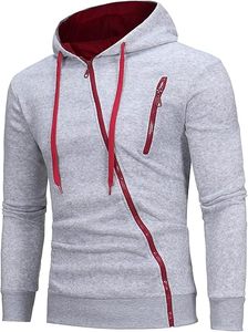 Sudadera con capucha para hombre al por mayor, con cremallera oblicua, gris oscuro, con contraste de verde neón, forro de capucha, bolsillo con cremallera en el pecho, corte regular, informal, 100% algodón - Product Image 4