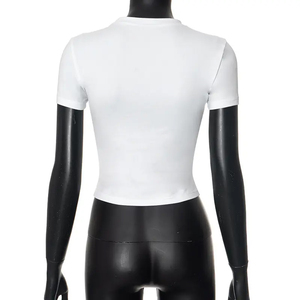 Crop top noir Y2K pour femme, imprimé « My Ex Is My Biggest Fan », décontracté, à manches courtes, coupe ajustée, col rond, en jersey, printemps-été - Product Image 3