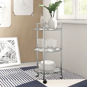 Chariot de présentation roulant en métal fait main de qualité supérieure avec finition dorée de luxe, étagères multi-niveaux et design contemporain pour articles haut de gamme - Product Image 6
