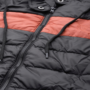 <b>Men's</b> Black Hooded Puffer <b>Jacket</b> Color Blocking Zipper Closure Casual Winter Outerwear Polyester Wadding Regular Fit - Product Image 5