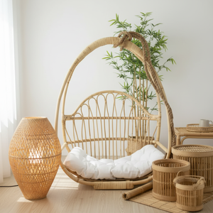 European Style Modern Wicker Living Room Hanging Chair With Steel <b>Frame</b> & Cushion For Outdoor Patio Balcony Garden Furniture - Product Image 4