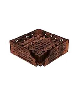 Sous-verres en bois : Ensemble de sous-verres carrés en bois, Ensemble de sous-verres ronds en bois, Sous-verres en bois avec support - Product Image 1