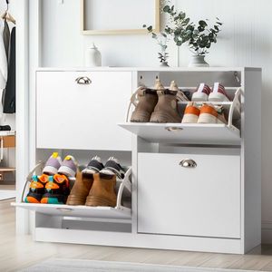 Mobile Portascarpe Moderno in Truciolato Bianco con 2 File e 4 Cassetti 102*25*78.5cm Antipolvere per Arredamento Soggiorno - Product Image 1
