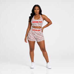 Conjunto Deportivo de Top y Shorts Estampados Personalizados al Por Mayor, Ropa Deportiva de Contraste de Color, Traje Deportivo para Yoga y Ejercicio 2026 - Product Image 1