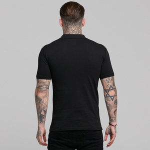 Polo à manches courtes pour homme, coupe ajustée, noir, avec col zippé, design uni en tricot décontracté - Product Image 3