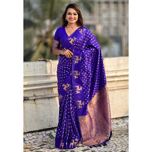 Sari de Noche de Seda Suave Violeta Ligero Elite Weaves con Doble Tejido Zari y Elegante Borde de Ciervo, Diseño Shopify - Product Image 4