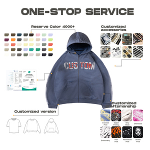 เสื้อฮู้ดซิปผู้ชายผ้าฝ้ายเฟรนช์เทอร์รี่ทรงโอเวอร์ไซส์ ลุคสตรีทแวร์ ซักทำสีซีดแบบดิสเทรส คุณภาพสูง - Product Image 2