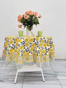 Custom Luxury Boho Floral Block Print Washable Handmade Vintage Cotton Cover Square <b>Tablecloth</b> Includes Napkin Placemat - Product Image 4
