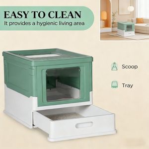 Lettiera per Gatti in Acciaio Inossidabile Chiusa, Grande Capacità, Forma Quadrata, Facile da Pulire con Paletta in Plastica - Product Image 4