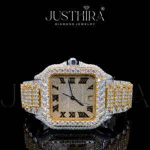 Montre automatique de luxe pour homme, édition limitée, cadran carré bicolore doré, chiffres romains, mécanique, hip-hop, moissanite, moderne - Product Image 2