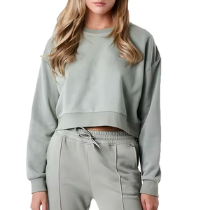 Ensemble de survêtement pour femme, coupe courte, avec fermeture éclair, couleur unie, en coton respirant, pour la gym et le fitness - Product Image 5