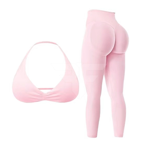 MAYROUND Solid Breathable Workout Sets Women 2-Piece Backless Halter Sports Bra High-Waisted Elastic Waist Leggings Gym Yoga - Product Image 1
