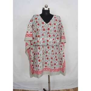 Caftán Largo de Algodón con Estampado Floral Indio, Estilo Modesto para Mamás, Ropa de Playa, Ropa de Dormir, Bikini - Product Image 3