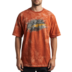 เสื้อเชิ้ตแฟชั่นลำลองสไตล์วินเทจพรีเมียมสำหรับผู้ชาย สีส้ม ทรงโอเวอร์ไซส์ ผ้าถัก 100% คอตตอนซาติน คุณภาพสูง สไตล์ไฮสตรีท - Product Image 3