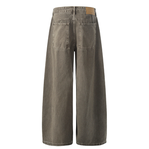 Pantalon en jean taille haute à jambe large pour homme, coupe ample, en coton délavé, style décontracté, couleur unie, avec boutons sur le devant, collection automne - Product Image 3