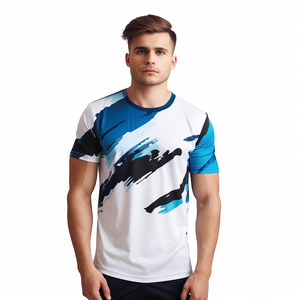 T-shirt de sport tricoté personnalisé en sublimation 3D, en maille polyester à séchage rapide, pour la course et le marathon, à manches courtes - Product Image 4