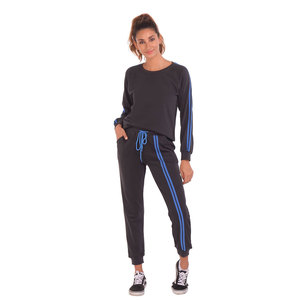 Conjunto Deportivo de Algodón Negro para Mujer, Sudadera de Manga Larga con Cuello Redondo, Pantalones Deportivos hasta el Tobillo con Bolsillos Laterales, Ropa Casual de Otoño - Product Image 3