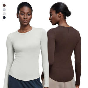 T-shirts à manches longues pour femmes, coupe ajustée, col rond, basiques, unis, printemps automne, vente en gros - Product Image 6