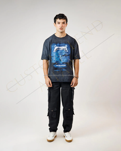 Ropa de calle personalizada, camiseta con serigrafía lavada con ácido para hombre, pantalones Cargo de punto de algodón 100%, ropa de verano al por mayor ecológica - Product Image 1
