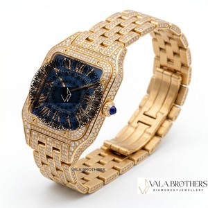 Reloj de Pulsera de Acero Inoxidable con Diamantes Negros y Cristal Cuadrado de 39 mm, Estilo Antiguo de Dibujos Animados Cartier Santos-Dumont, Cuarzo Analógico con Números Romanos ETA - Product Image 4