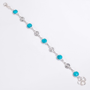 925 Sterling Silver Turquoise <b>Bracelet</b> Bezel Set Classic Chain Link Unisex women Christmas Gift Birthstone Jewelry Factory - Product Image 1