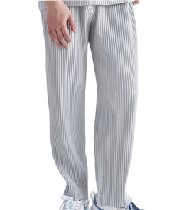 Pleated Vertical Stripe Flare <b>Pants</b> <b>Wool</b> Elastic Waist Wide Leg Trousers Eco-Friendly Regular Fit Smart Slacks - Product Image 1