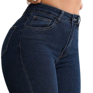 Womens Dark Blue Bootcut <b>Denim</b> Jeans Mid Waist XL <b>Stretch</b> Fit Flared Leg Casual Full Length Fashion Everyday Wear OEM - Product Image 3