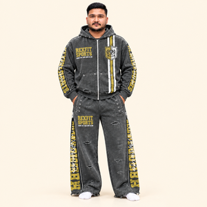 Conjunto Deportivo Rexfit 2026 Personalizado para Hombre, Gris Carbón, Sudadera con Capucha y Cremallera con Gráficos Amarillos y Pantalones Anchos de Estilo Hip Hop - Product Image 6