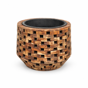 Grand pot à fleurs artistique en bois d'acacia, style américain, revêtement à l'huile végétale, toutes saisons, très tendance pour la maison et le jardin - Product Image 1