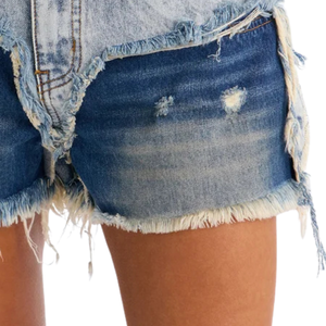 Shorts de Mezclilla de Dos Tonos para Mujer, Cintura Media, Desgastados, con Dobladillo Deshilachado, Casuales, de Verano, Secado Rápido, Transpirables, Talla XS - Product Image 5