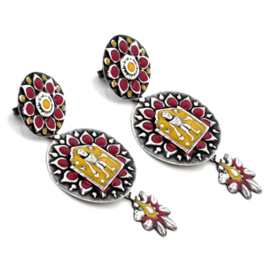 Boucles d'oreilles clous motif tribal en argent sterling 925 émaillé rouge et jaune, faites à la main, design exclusif Silver Mountain SKU7541 - Product Image 4