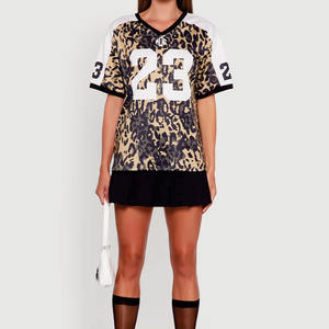 Maillot de football américain unisexe tendance 2026 à imprimé léopard, manches courtes, respirant, en maille, pour entraînement, fabricant OEM USA - Product Image 5