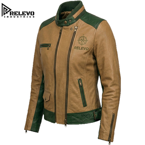 Men Two Tone Tan and Green Genuine Leather <b>Racing</b> <b>Jacket</b>, Vintage Racer Biker <b>Jacket</b> with Double Zipper & Compass Logo - Product Image 1