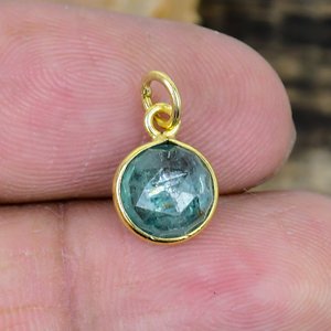 Natural Moss Kyanite Charm Round Shape Gemstone <b>Chain</b> Necklace 18k Gold Micron Over 925 Sterling Silver - Product Image 3