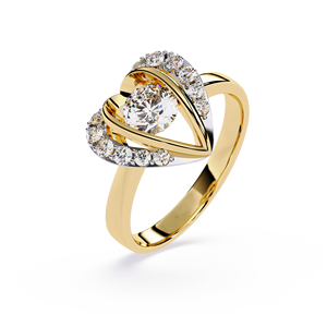 Anillo de oro macizo de 14k con diamante de corte redondo en forma de corazón para mujer, diseño de flor, para regalo, compromiso, aniversario, boda - Product Image 2
