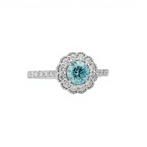 แหวนเพชรทรงกลมสีน้ำเงินดีไซน์ดอกไม้ แหวนแต่งงานทองคำแท้ 14K 18K ประดับเพชรแบบซ่อนรอบวงแหวน พร้อมตัวเรือนแบบหนามเตยคุณภาพพรีเมียม - Product Image 5