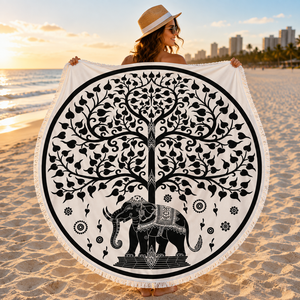 Serviette de plage ronde à imprimé design élégant, douce, de qualité supérieure, design d'été, serviette ronde Mandala pour la plage - Product Image 1
