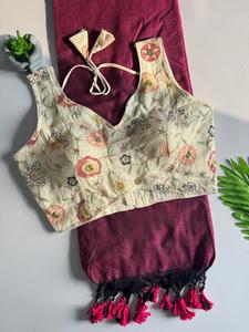 Embroidered <b>Silk</b> Saree Blouse for Women Ethnic <b>Vest</b> Crop <b>Top</b> Digital Printing Regular Fit Party Wear India Pakistan - Product Image 2