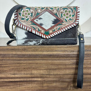กระเป๋าสะพายข้างหนังวัวแท้ดีไซน์หรูหราทันสมัยสไตล์โบฮีเมียน  กระเป๋าคลัทช์หนังลวดลายตะวันตก  กระเป๋าถือสะพายไหล่ทำมือ - Product Image 4