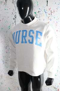 NURSE ASH GREY <b>Mock</b> <b>Neck</b> Sweatshirt 100% SKY BLUE Applique Embroidery wide <b>neck</b> Sweatshirt Finer Threads - Product Image 5