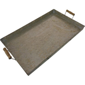 Plateau de service rectangulaire en métal galvanisé avec poignées en bois, finition polie, pour usage résidentiel, service de nourriture pour fêtes à la ferme - Product Image 5