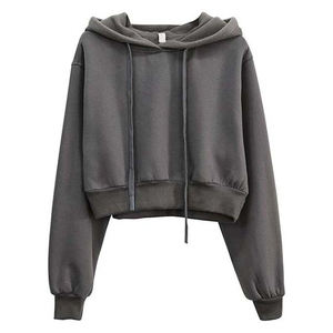 Sudadera corta con capucha de felpa para mujer, top corto con capucha para damas, manga larga, informal, estilo urbano, para gimnasio, moderna y a la moda. - Product Image 3