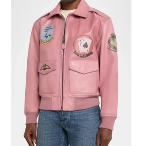 Veste d'aviateur en cuir véritable de qualité supérieure |   Collection de bombardiers emblématiques Signature Aura Pink Aviation Edition High-Octane - Product Image 3